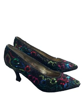 CAPARROS SEQUINED 3 1/2" High Heel Pumps, Multi-Colored (Royal Blue, Hot Pink, G